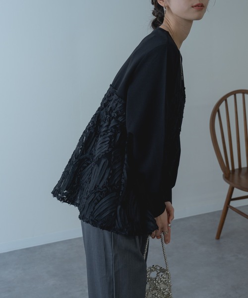 refinedworks(リファインドワークス)の「【refinedworks】異素材 ドッキング ペプラム シルエット プルオーバー(Tシャツ/カットソー・レディース・ホワイト/ブラック・FREE)」の11枚目の写真