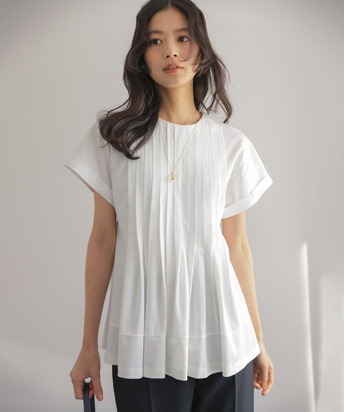組曲 S(クミキョク チイサイサイズ)の「サマージャージーブラウスライク カットソー(Tシャツ/カットソー・レディース・ホワイト系/ネイビー系/ローズ系/グレー系・S2)」の2枚目の写真