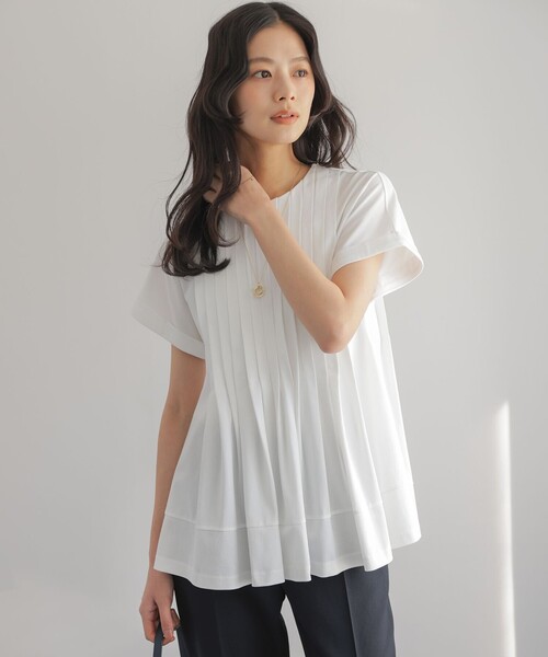 組曲 S(クミキョク チイサイサイズ)の「サマージャージーブラウスライク カットソー(Tシャツ/カットソー・レディース・ホワイト系/ネイビー系/ローズ系/グレー系・S2)」の6枚目の写真
