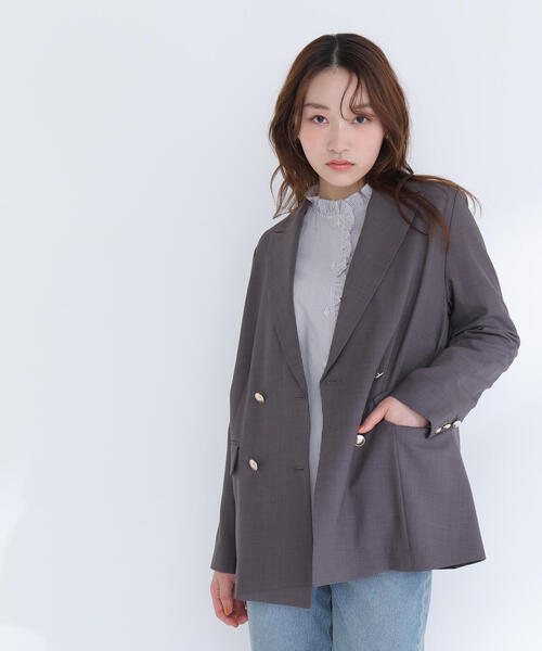 NATURAL BEAUTY BASIC(ナチュラルビューティーベーシック)の「◇リネンライクダブルブレストボクシージャケット(テーラードジャケット・レディース・チャコールグレー/ネイビー/ベージュ/ライトグリーン・MEDIUM/SMALL)」の17枚目の写真