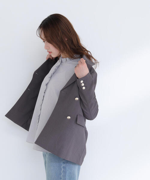 NATURAL BEAUTY BASIC(ナチュラルビューティーベーシック)の「◇リネンライクダブルブレストボクシージャケット(テーラードジャケット・レディース・チャコールグレー/ネイビー/ベージュ/ライトグリーン・MEDIUM/SMALL)」の19枚目の写真