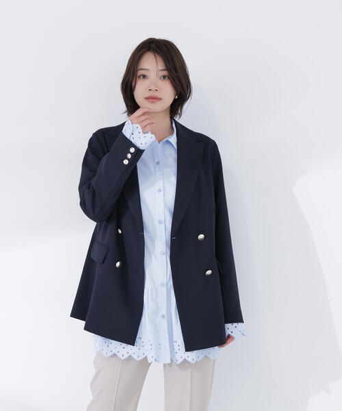 新品【NATURAL BEAUTY BASIC】リネンライクボクシージャケット Oggi.jp掲載】リネンライクダブルブレストボクシージャケット