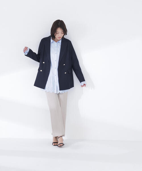 NATURAL BEAUTY BASIC(ナチュラルビューティーベーシック)の「◇リネンライクダブルブレストボクシージャケット(テーラードジャケット・レディース・チャコールグレー/ネイビー/ベージュ/ライトグリーン・MEDIUM/SMALL)」の6枚目の写真