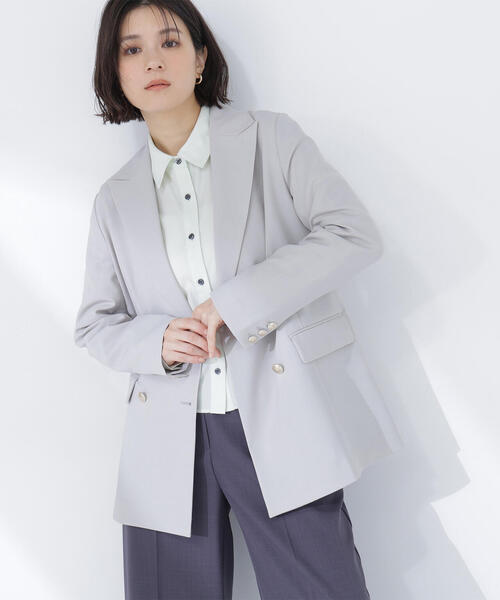 NATURAL BEAUTY BASIC(ナチュラルビューティーベーシック)の「◇リネンライクダブルブレストボクシージャケット(テーラードジャケット・レディース・チャコールグレー/ネイビー/ベージュ/ライトグリーン・MEDIUM/SMALL)」の9枚目の写真