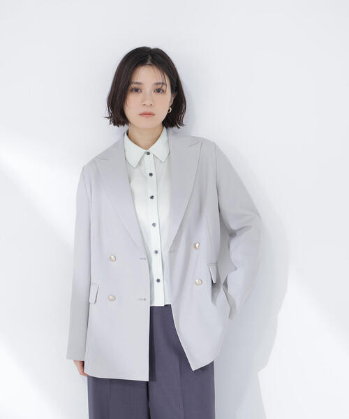 NATURAL BEAUTY BASIC(ナチュラルビューティーベーシック)の「◇リネンライクダブルブレストボクシージャケット(テーラードジャケット・レディース・チャコールグレー/ネイビー/ベージュ/ライトグリーン・MEDIUM/SMALL)」の13枚目の写真