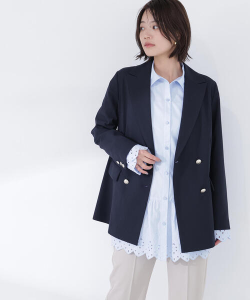 NATURAL BEAUTY BASIC(ナチュラルビューティーベーシック)の「◇リネンライクダブルブレストボクシージャケット(テーラードジャケット・レディース・チャコールグレー/ネイビー/ベージュ/ライトグリーン・MEDIUM/SMALL)」の4枚目の写真