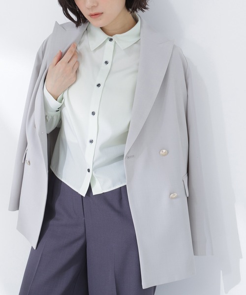 NATURAL BEAUTY BASIC(ナチュラルビューティーベーシック)の「◇リネンライクダブルブレストボクシージャケット(テーラードジャケット・レディース・チャコールグレー/ネイビー/ベージュ/ライトグリーン・MEDIUM/SMALL)」の3枚目の写真