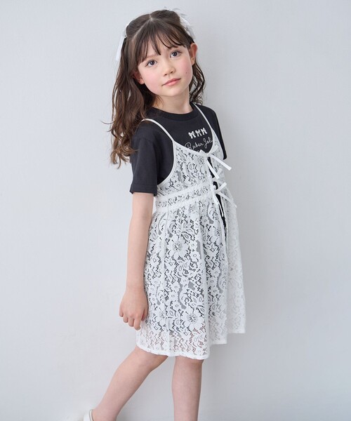 ANY（エニィ）の「【2点セット】Tシャツ×レース キャミソールチュニック（ドレス・キッズ・ブラック系/アイボリー系・160/140/150）」の4枚目の写真