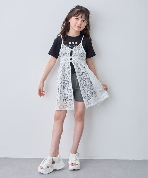 ANY（エニィ）の「【2点セット】Tシャツ×レース キャミソールチュニック（ドレス・キッズ・ブラック系/アイボリー系・160/140/150）」の6枚目の写真