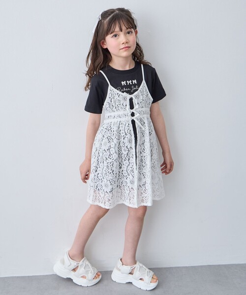 ANY（エニィ）の「【2点セット】Tシャツ×レース キャミソールチュニック（ドレス・キッズ・ブラック系/アイボリー系・160/140/150）」の7枚目の写真