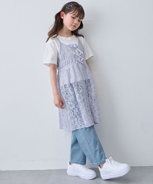 ANY（エニィ）の「【2点セット】Tシャツ×レース キャミソールチュニック（ドレス・キッズ・ブラック系/アイボリー系・160/140/150）」の11枚目の写真