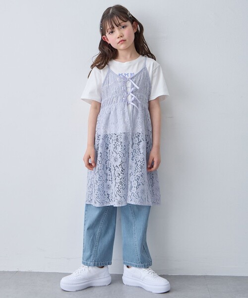 ANY（エニィ）の「【2点セット】Tシャツ×レース キャミソールチュニック（ドレス・キッズ・ブラック系/アイボリー系・160/140/150）」の12枚目の写真