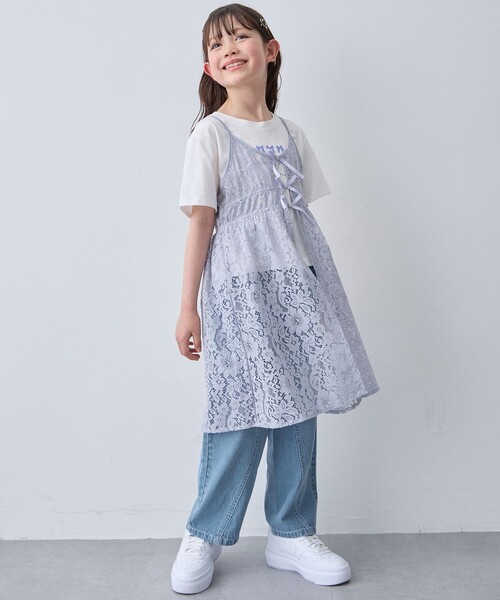 ANY（エニィ）の「【2点セット】Tシャツ×レース キャミソールチュニック（ドレス・キッズ・ブラック系/アイボリー系・160/140/150）」の13枚目の写真