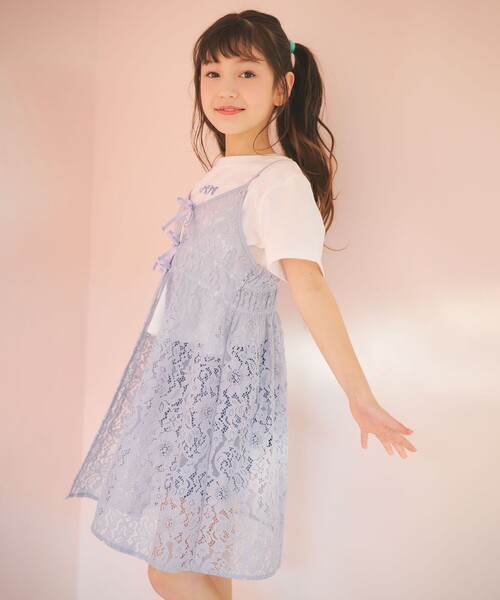 ANY（エニィ）の「【2点セット】Tシャツ×レース キャミソールチュニック（ドレス・キッズ・ブラック系/アイボリー系・160/140/150）」の19枚目の写真