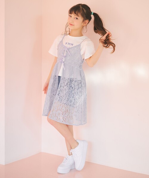 ANY（エニィ）の「【2点セット】Tシャツ×レース キャミソールチュニック（ドレス・キッズ・ブラック系/アイボリー系・160/140/150）」の20枚目の写真