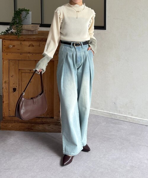 Thevon(ゼボン)の「袖先切替プリーツメロープルオーバー(Tシャツ/カットソー・レディース・ブラック/グリーン系その他2/ホワイト系その他/アイボリー・FREE)」の9枚目の写真