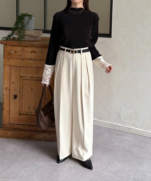 Thevon(ゼボン)の「袖先切替プリーツメロープルオーバー(Tシャツ/カットソー・レディース・ブラック/グリーン系その他2/ホワイト系その他/アイボリー・FREE)」の14枚目の写真