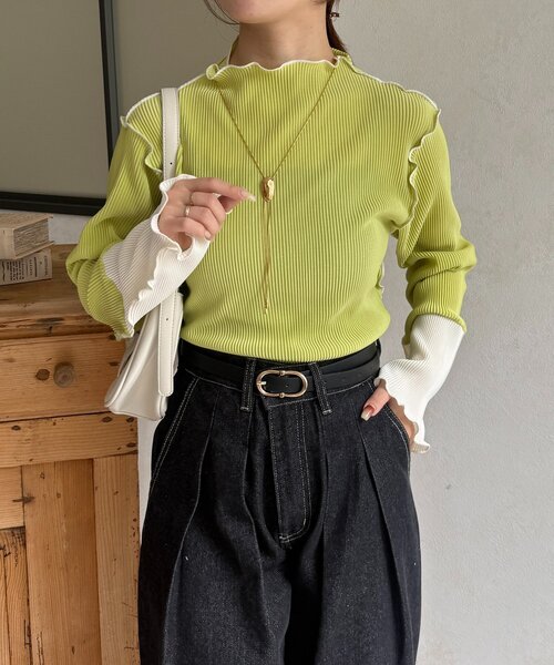 Thevon(ゼボン)の「袖先切替プリーツメロープルオーバー(Tシャツ/カットソー・レディース・ブラック/グリーン系その他2/ホワイト系その他/アイボリー・FREE)」の19枚目の写真