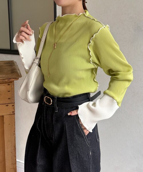 Thevon(ゼボン)の「袖先切替プリーツメロープルオーバー(Tシャツ/カットソー・レディース・ブラック/グリーン系その他2/ホワイト系その他/アイボリー・FREE)」の20枚目の写真