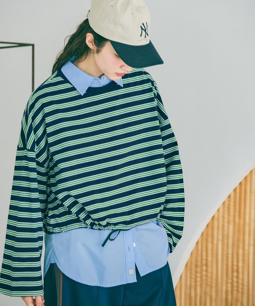 niko and...（ニコアンド）の「ドロストワイドボーダープルオーバー（Tシャツ/カットソー・レディース・ネイビー/ブラウン/レッド・LARGE/MEDIUM）」の3枚目の写真