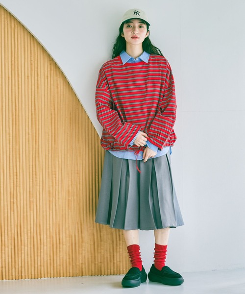 niko and...（ニコアンド）の「ドロストワイドボーダープルオーバー（Tシャツ/カットソー・レディース・ネイビー/ブラウン/レッド・LARGE/MEDIUM）」の4枚目の写真