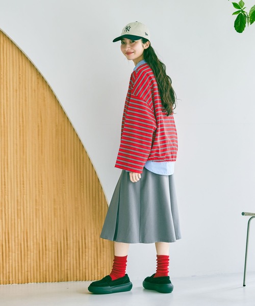 niko and...（ニコアンド）の「ドロストワイドボーダープルオーバー（Tシャツ/カットソー・レディース・ネイビー/ブラウン/レッド・LARGE/MEDIUM）」の6枚目の写真