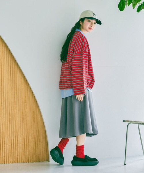 niko and...（ニコアンド）の「ドロストワイドボーダープルオーバー（Tシャツ/カットソー・レディース・ネイビー/ブラウン/レッド・LARGE/MEDIUM）」の7枚目の写真