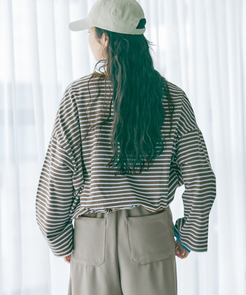 niko and...（ニコアンド）の「ドロストワイドボーダープルオーバー（Tシャツ/カットソー・レディース・ネイビー/ブラウン/レッド・LARGE/MEDIUM）」の11枚目の写真