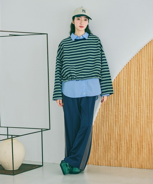 niko and...（ニコアンド）の「ドロストワイドボーダープルオーバー（Tシャツ/カットソー・レディース・ネイビー/ブラウン/レッド・LARGE/MEDIUM）」の13枚目の写真