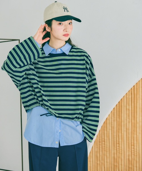 niko and...（ニコアンド）の「ドロストワイドボーダープルオーバー（Tシャツ/カットソー・レディース・ネイビー/ブラウン/レッド・LARGE/MEDIUM）」の17枚目の写真