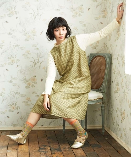 Jocomomola(ホコモモラ)の「Entrada 幾何学レースワンピース(ワンピース・レディース・ブラック/クリーム・40/42)」の4枚目の写真
