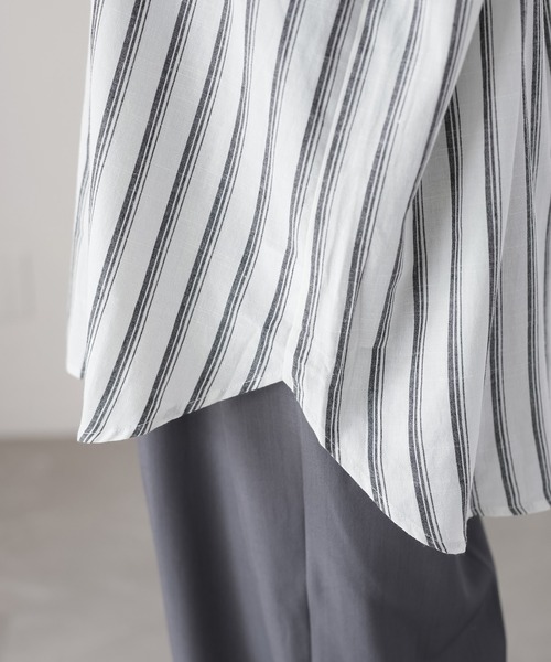 Riberry（リベリー）の「コットンストライプシャツ（シャツ/ブラウス・レディース・ブラック/オフホワイト/ベージュ・MEDIUM）」の8枚目の写真