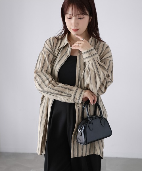 Riberry（リベリー）の「コットンストライプシャツ（シャツ/ブラウス・レディース・ブラック/オフホワイト/ベージュ・MEDIUM）」の19枚目の写真