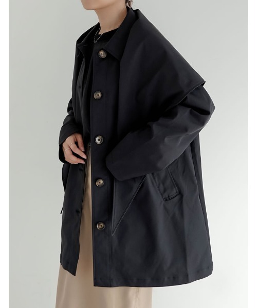 Re:EDIT（リエディ）の「ミリタリーツイルスカーフ付きミドルコート（トレンチコート・レディース・アイボリー/ブラック/ベージュ・MEDIUM）」の5枚目の写真