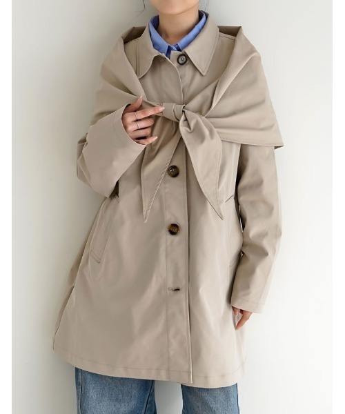 Re:EDIT（リエディ）の「ミリタリーツイルスカーフ付きミドルコート（トレンチコート・レディース・アイボリー/ブラック/ベージュ・MEDIUM）」の11枚目の写真