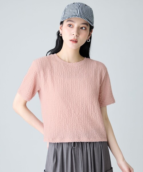 ANY（エニィ）の「レースショート丈Tシャツ（Tシャツ/カットソー・レディース・グリーン系/ピンク系/ホワイト系/ダークブラウン系/ブラック系2/ホワイト系2・X-LARGE）」の6枚目の写真