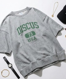 DISCUS（ディスカス）の「2026SS DISCUS/ディスカス カレッジロゴ ワンポイントロゴ刺繍 オーバーサイズ 半袖スウェットTシャツ（Tシャツ/カットソー）」