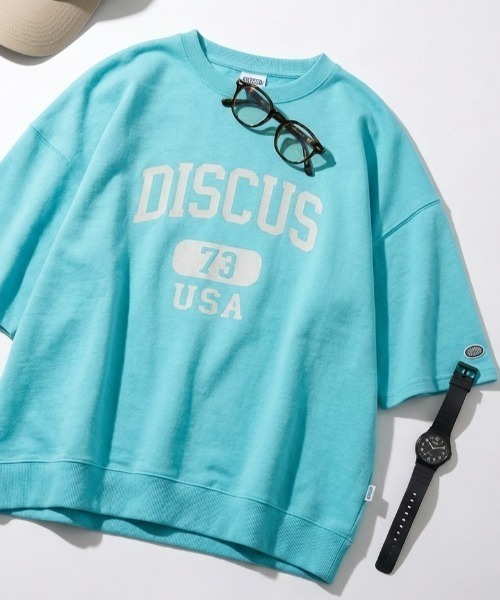 DISCUS（ディスカス）の「2026SS DISCUS/ディスカス カレッジロゴ ワンポイントロゴ刺繍 オーバーサイズ 半袖スウェットTシャツ（Tシャツ/カットソー・レディース・ブルー/グレー/サックスブルー/ブラック/レッド/ホワイト・L/M）」の7枚目の写真