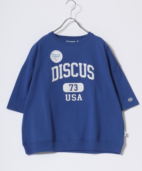 DISCUS（ディスカス）の「2026SS DISCUS/ディスカス カレッジロゴ ワンポイントロゴ刺繍 オーバーサイズ 半袖スウェットTシャツ（Tシャツ/カットソー・レディース・ブルー/グレー/サックスブルー/ブラック/レッド/ホワイト・L/M）」の9枚目の写真
