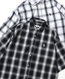 U.S. POLO ASSN./ユーエスポロアッスン 別注 Oxford Ombre Shirt/オーバーサイズ オックス無地 オンブレチェック ロゴ ワンポイント刺繍 レギュラーカラーシャツ/半袖シャツ/レディース メンズ