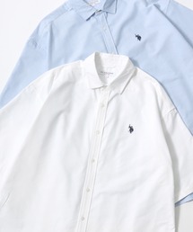 U.S. POLO ASSN.（ユーエスポロアッスン）の「U.S. POLO ASSN. ユーエスポロアッスン 別注 Oxford Ombre Shirt オーバーサイズ オックス無地 オンブレチェック ロゴ ワンポイント刺繍 レギュラーカラーシャツ 半袖シャツ レディース メンズ（シャツ/ブラウス）」