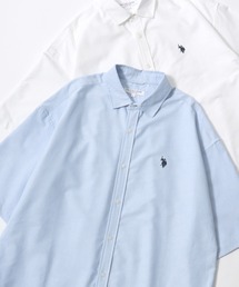 U.S. POLO ASSN./ユーエスポロアッスン 別注 Oxford Ombre Shirt/オーバーサイズ オックス無地 オンブレチェック ロゴ ワンポイント刺繍 レギュラーカラーシャツ/半袖シャツ/レディース メンズ