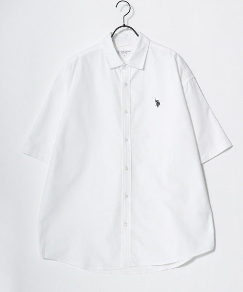 U.S. POLO ASSN.(ユーエスポロアッスン)の「U.S. POLO ASSN./ユーエスポロアッスン 別注 Oxford Ombre Shirt/オーバーサイズ オックス無地 オンブレチェック ロゴ ワンポイント刺繍 レギュラーカラーシャツ/半袖シャツ/レディース メンズ(シャツ/ブラウス・メンズ・ホワイト/ホワイト系その他/ブルー/ブラック系その他・M/L/LL)」の9枚目の写真