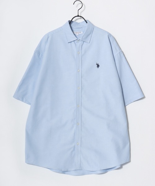 U.S. POLO ASSN.(ユーエスポロアッスン)の「U.S. POLO ASSN./ユーエスポロアッスン 別注 Oxford Ombre Shirt/オーバーサイズ オックス無地 オンブレチェック ロゴ ワンポイント刺繍 レギュラーカラーシャツ/半袖シャツ/レディース メンズ(シャツ/ブラウス・メンズ・ホワイト/ホワイト系その他/ブルー/ブラック系その他・M/L/LL)」の11枚目の写真