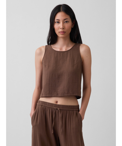 GAP(ギャップ)の「コットンガーゼ レーサー シェルタンクトップ(シャツ/ブラウス・レディース・ホワイト/ブラック/ピンク/ブラウン/イエロー・XXS/L/M/S/XS)」の3枚目の写真