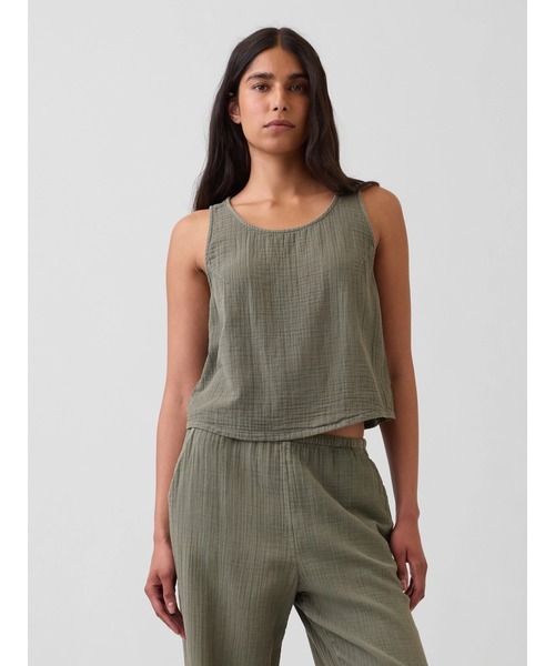 GAP(ギャップ)の「コットンガーゼ レーサー シェルタンクトップ(シャツ/ブラウス・レディース・ホワイト/ブラック/ピンク/ブラウン/イエロー/グリーン・XXS/L/M/S/XS)」の4枚目の写真