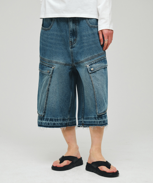 ECORR（エコル）の「カーゴバミューダデニムハーフパンツ_ブルー（その他パンツ・メンズ・その他・1(M)/2(L)/3(XL)）」の3枚目の写真