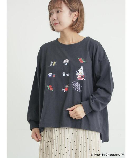 Samansa Mos2(サマンサ モスモス)の「【MOOMIN×Samansa Mos2】リトルミイプリントロンT(Tシャツ/カットソー・レディース・オフホワイト/ベージュ/ブラック・F)」の2枚目の写真