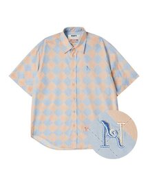 Beyond Closet | [コレクションライン] オールドアルファベットアーガイル半袖シャツスカイブルー(シャツ/ブラウス)