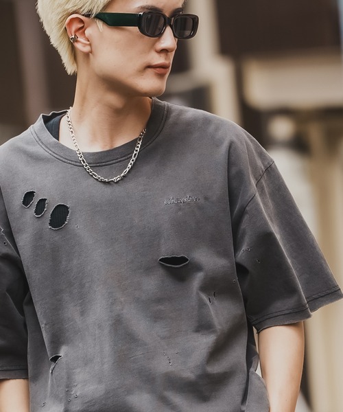 En serio TOKYO(エンソリオトーキョー)の「【SIDEWAYSTANCE】フィーチャーロゴ半袖グランジTシャツ 70478(Tシャツ/カットソー・メンズ・ブラック/ブラウン・SMALL/LARGE/X-LARGE/MEDIUM)」の1枚目の写真